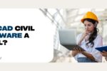 Blog banner image featuring the question “Is AutoCAD Civil 3D software a BIM tool?” on the left. On the right, two construction professionals wearing hard hats are examining a laptop and documents, indicating a technical discussion in a modern infrastructure setting.