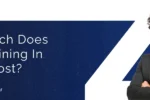 Professional man in suit standing confidently next to blog title text 'How much does PMP training in Dubai cost?