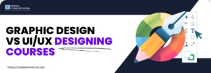 Text promoting graphic design and UI/UX courses at Zabeel International, featuring a colorful design tool and related icons.