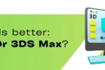 Graphic asking "Which is better: Maya or 3DS Max?" with a colorful 3D computer illustration. Zabeel Institute branding included.