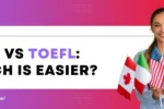 A person holds multiple flags, showcasing various countries, with bold text overlaying the image asking "IELTS vs TOEFL: Which is easier?"