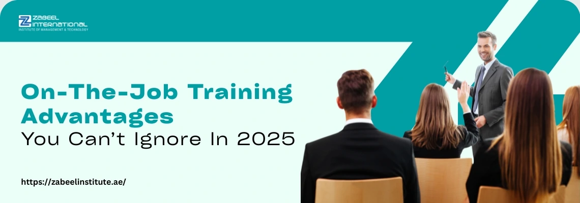 A group of professionals attending a presentation on the advantages of on-the-job training for 2025, with a focus on engagement.