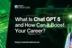 An image featuring a digital background with circuit patterns and a block displaying a chat icon, promoting a course on Chat GPT 5.