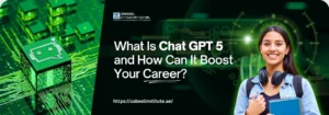 An image featuring a digital background with circuit patterns and a block displaying a chat icon, promoting a course on Chat GPT 5.