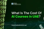 Promotional banner for Zabeel International Institute with the text 'What Is The Cost of AI Courses in UAE?' displayed on a dark green background. The design includes dollar signs, floating money, and a humanoid AI robot, along with the institute’s logo and website link https://zabeelinstitute.ae/ .