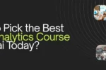 "Zabeel Institute guide: 'How to Pick the Best Data Analytics Course in Dubai Today?' featuring a woman presenting data charts on a mobile phone screen."