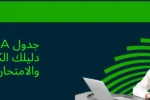 امرأة محترفة مبتسمة تجلس أمام حاسوب محمول في بيئة عمل، تمثل طالبة أو متخصصة في المحاسبة الإدارية. الخلفية خضراء وزرقاء مع شعار "Zabeel International". النص العربي على الصورة هو: "جدول CMA: دليلك الكامل للمنهج والامتحان". هذا يُشير إلى معلومات حول منهج CMA وخطط الامتحانات في معهد تدريب.