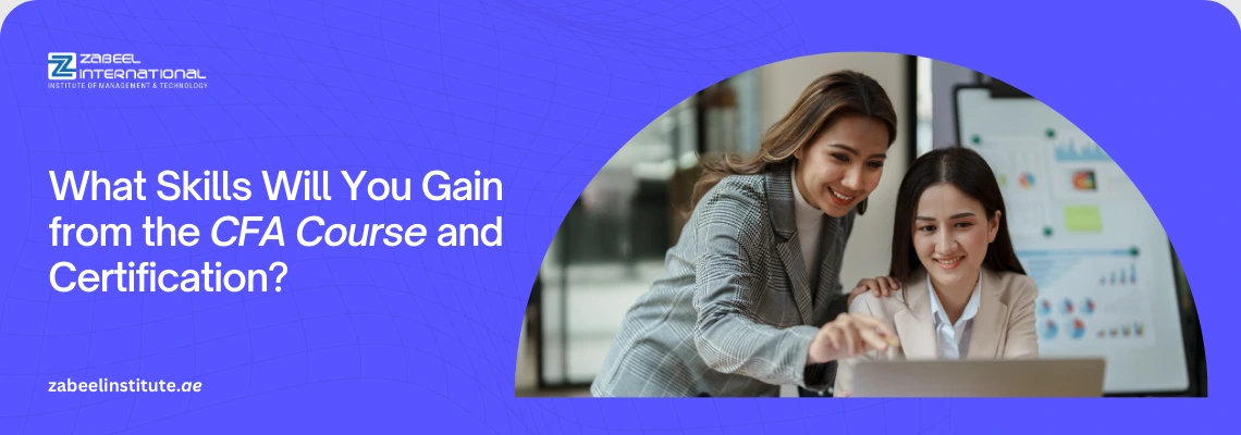 Two professional women reviewing financial data on a laptop; addressing the question "What Skills Will You Gain from the CFA Course and Certification?"