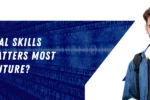 Young man with headphones and backpack; addressing the question "Which Digital Skills Training Matters Most in 2026 & Future?" against a digital binary code background.