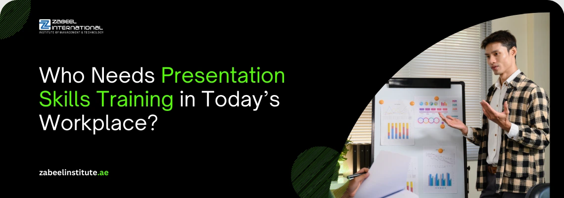 Man presenting data charts on a whiteboard in an office; highlighting the need for presentation skills training in the modern workplace.