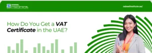 A person holding a phone and a pen next to a laptop; addressing the question 'How Do You Get a VAT Certificate in the UAE?