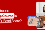 Educational banner from Zabeel International Institute on 'How do I choose IELTS Prep Course in Dubai for 7+ Band Score?', featuring a student with headphones and an English Grammar book to highlight IELTS coaching and test preparation.