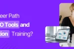 Educational banner from Zabeel International Institute asking 'Which Career Path Needs SEO Tools and Optimization Training?', featuring a digital marketer analyzing website performance metrics and data charts on a laptop.