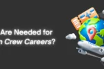 Educational banner from Zabeel International Institute asking 'What Skills Are Needed for Airline Cabin Crew Careers?', featuring 3D icons of a globe, airplane, and boarding pass to promote aviation management and flight attendant training