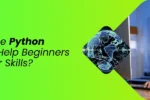 Educational banner from Zabeel International Institute asking 'Which Online Python Resources Help Beginners Build Career Skills?', featuring a programmer working on a computer with a digital globe graphic to highlight Python programming courses and software development training.