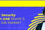 Educational banner from Zabeel International Institute asking 'Are Cyber Security Courses in UAE Worth It in Today’s Job Market?', featuring a 3D blue shield with a digital padlock icon to promote ethical hacking and network security training in Dubai.