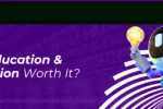 A 3D blue robot holding a glowing lightbulb on a Zabeel International Institute banner with text asking 'Is AI in Education & Certification Worth It?'