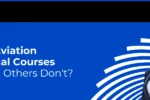 A smiling air hostess in a professional airline cabin crew uniform on a blue Zabeel International Institute banner asking 'What Do Aviation Professional Courses Teach That Others Don't?