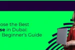 A smiling woman holding a laptop next to the title 'How to Choose the Best UI/UX Course in Dubai: A Complete Beginner’s Guide' at Zabeel International Institute.
