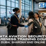 IATA Aviation Security Awareness Training Course A security officer conducting a passenger check at an airport terminal for the IATA Aviation Security Awareness Training Course in Dubai, Sharjah, and online.